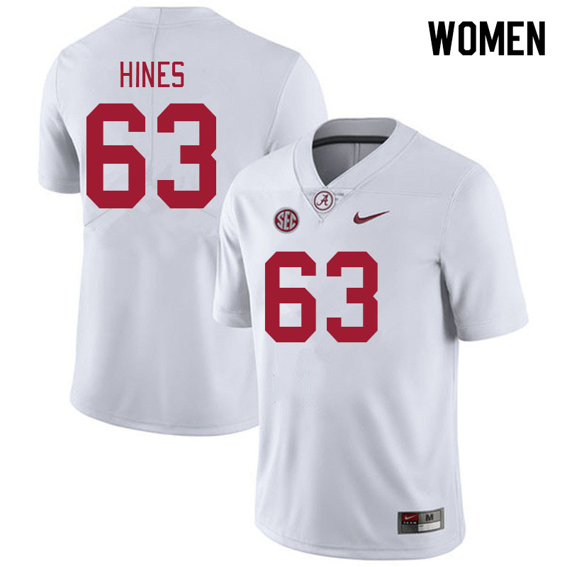 Women #63 Wilder Hines Alabama Crimson Tide College Footabll Jerseys Stitched-White